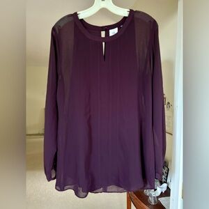 Cabi eggplant colored Sheer Long Sleeve Blouse